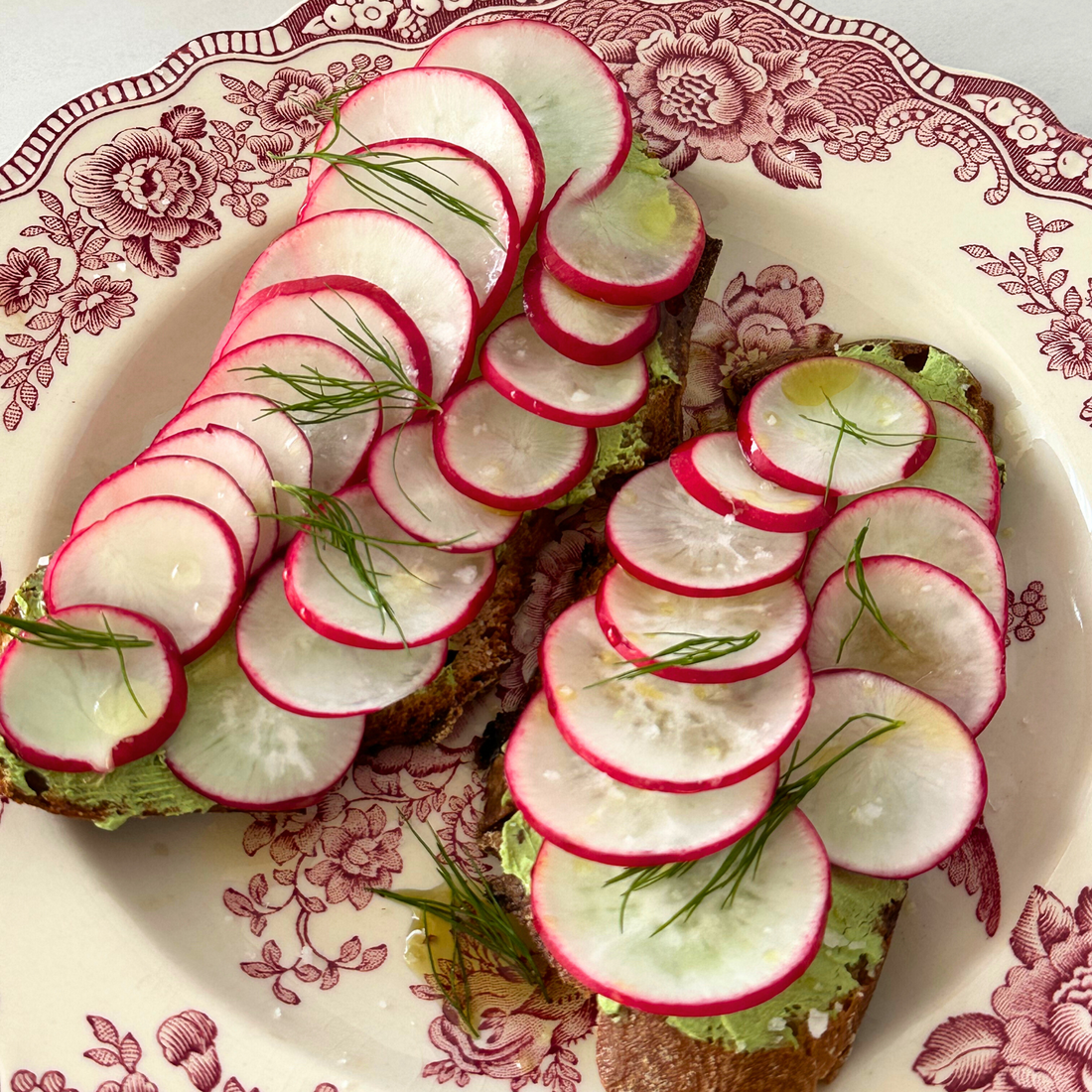 Matcha Cream and Radish On Toast