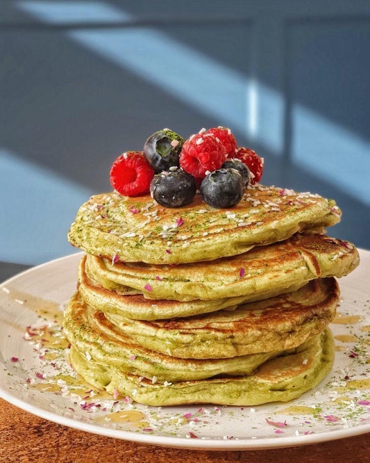 Matcha, Rose and Coconut Pancakes by Hitchinfoodie