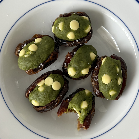Matcha Cookie Dough Stuffed Dates