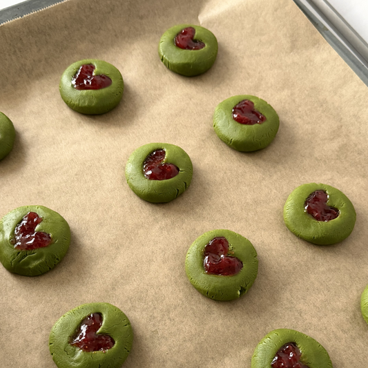 Matcha Heart Thumbprint Cookies