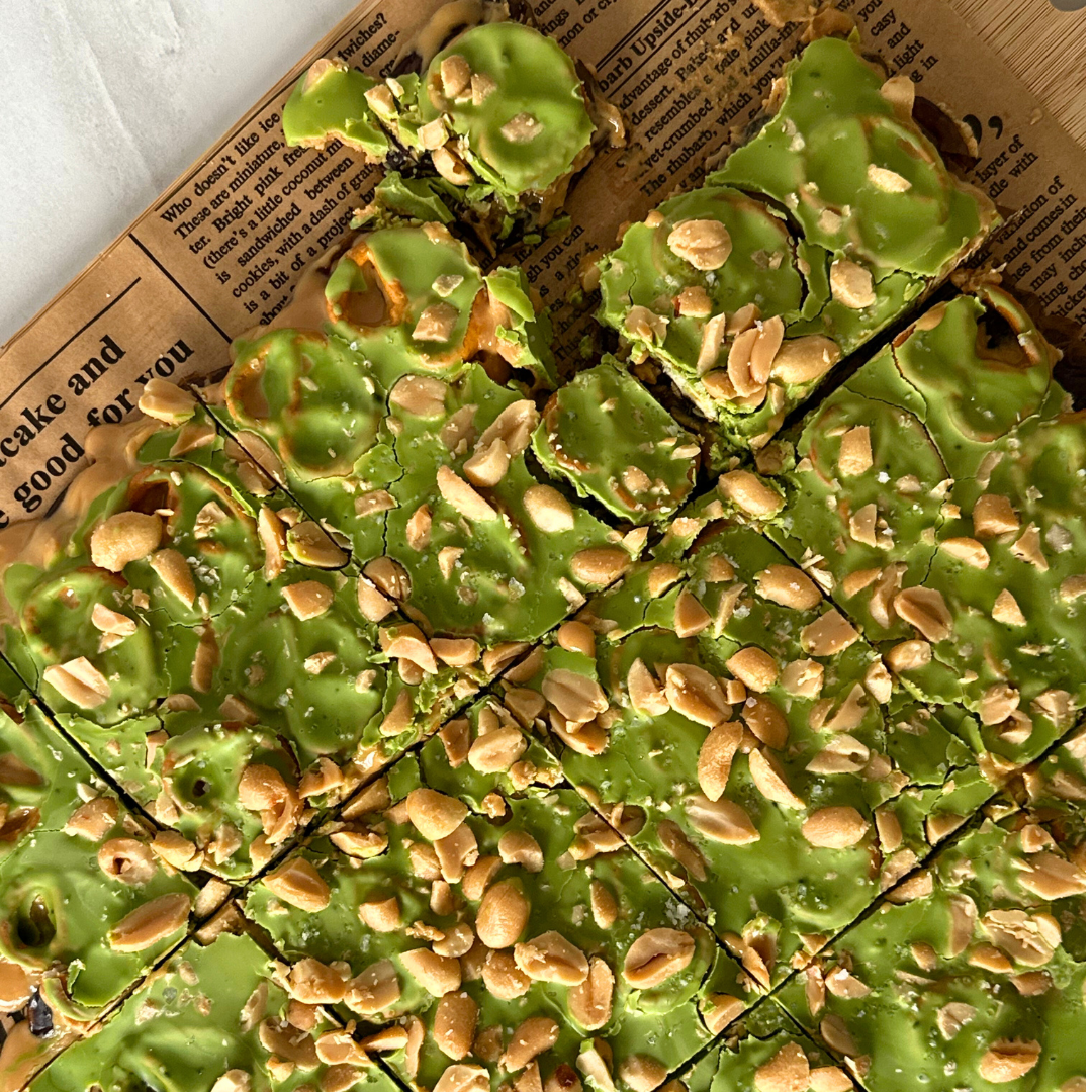 Matcha Pretzel Date Bark