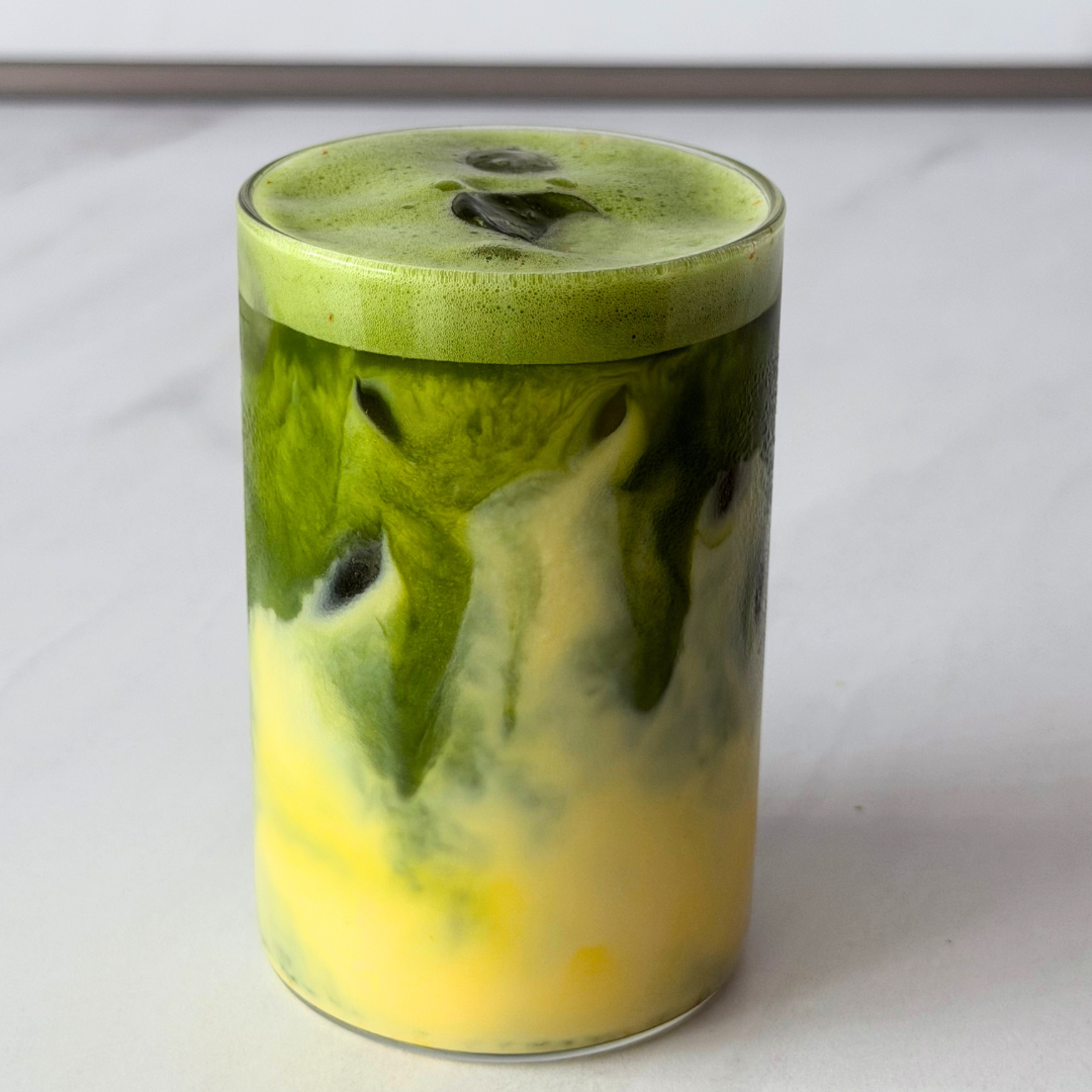 Matcha Saffron Iced Latte